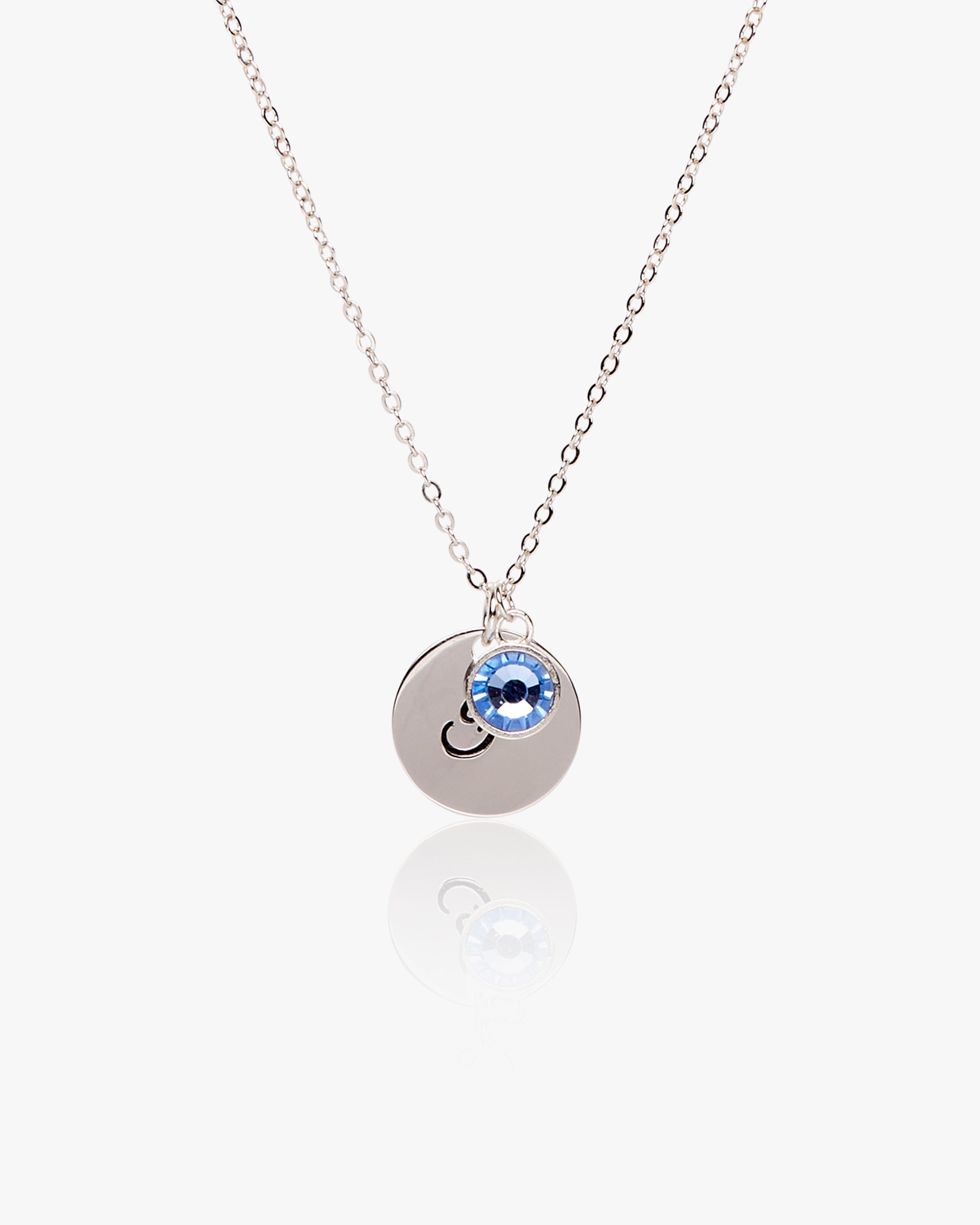 Silver Birthstone Engraved Initial Necklace