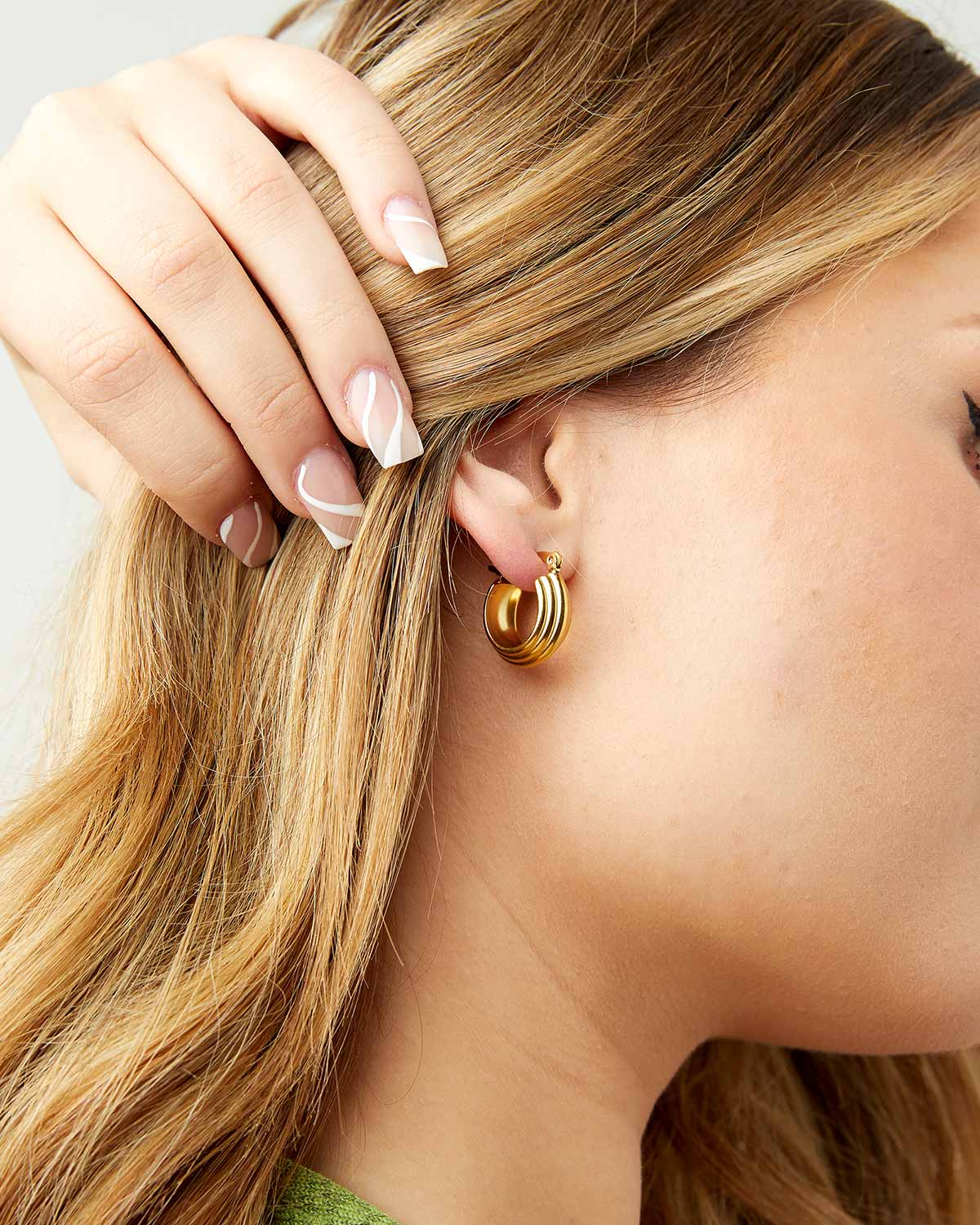 Gold Ridged Hoop Earrings