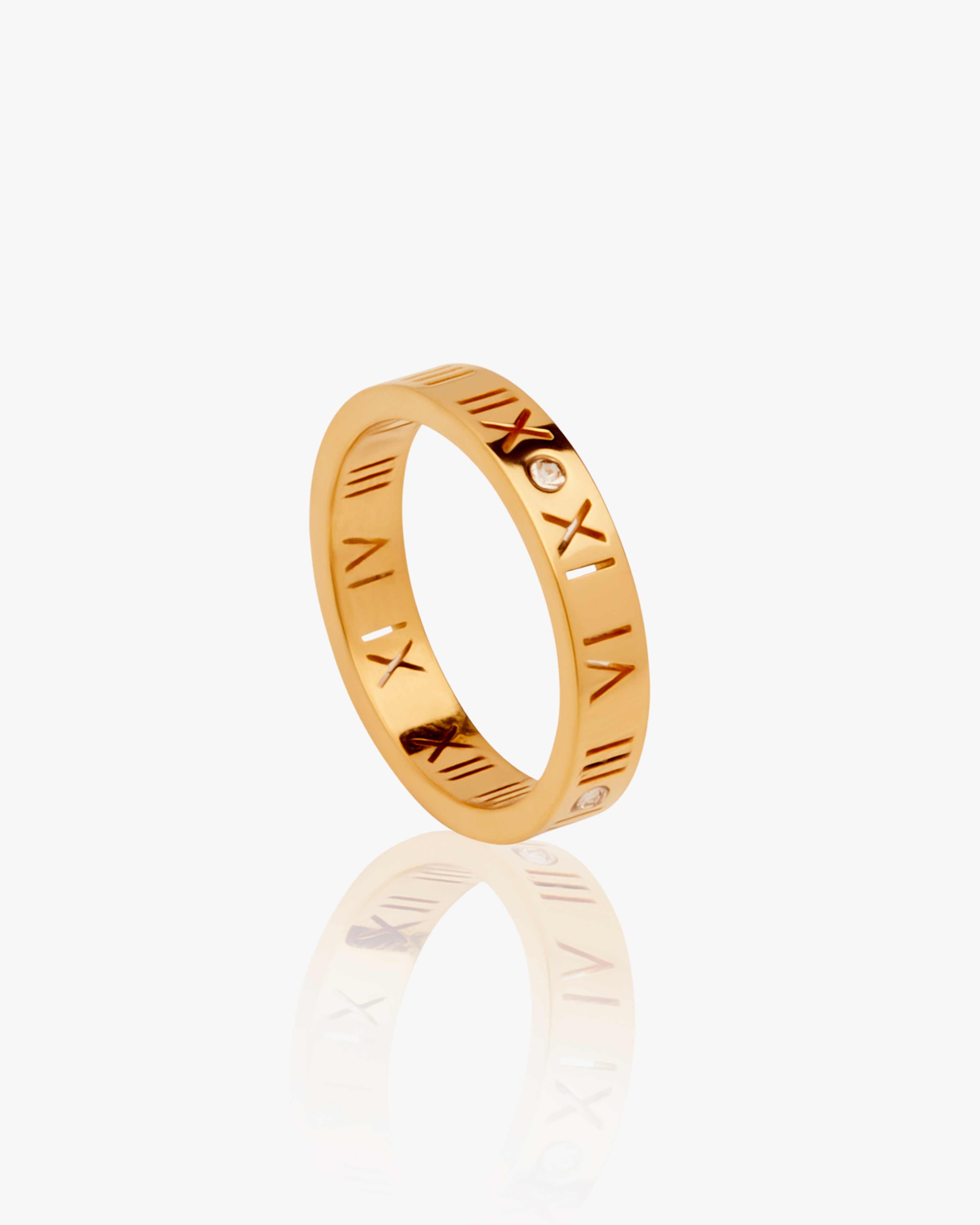 Gold Crystal Roman Numeral Ring