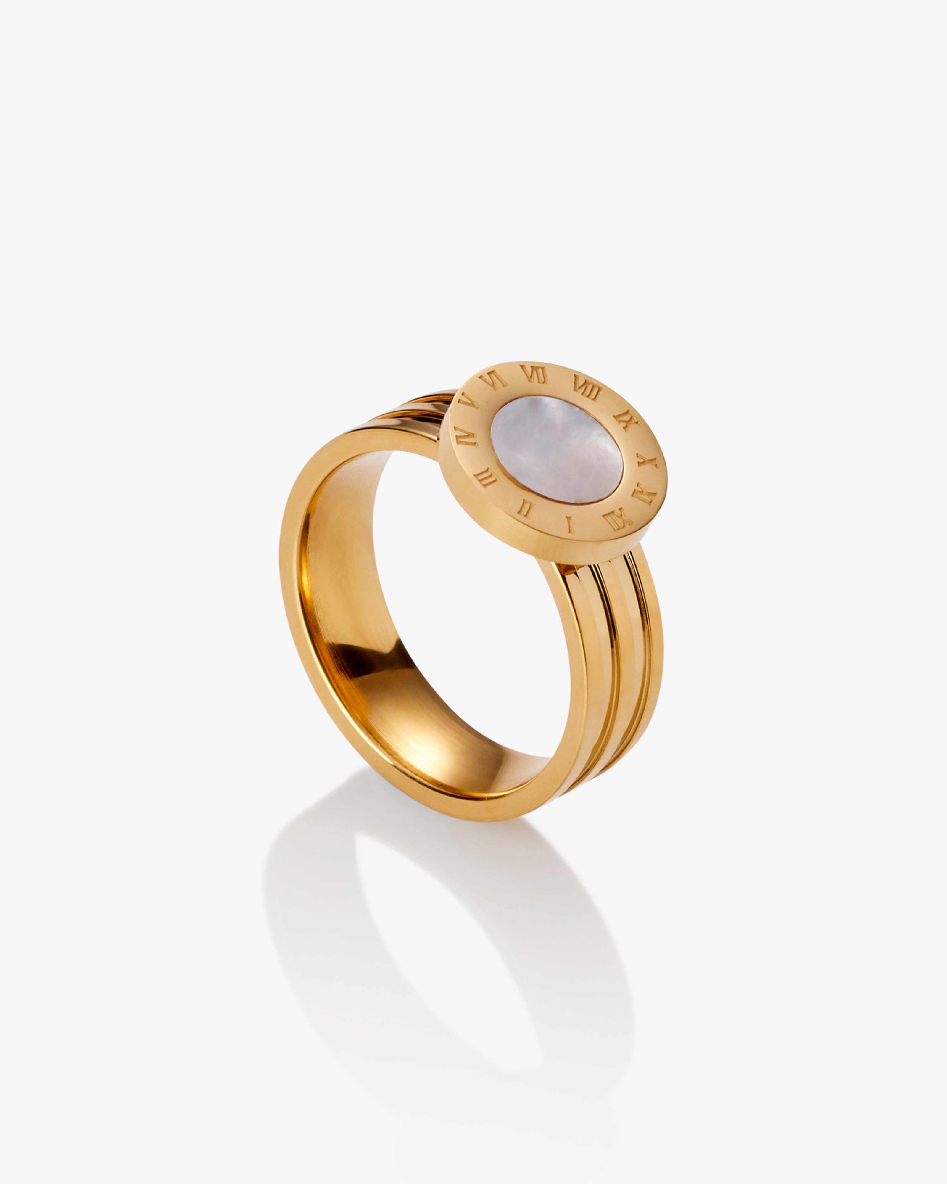 Gold & White Roman Numeral Dial Ring