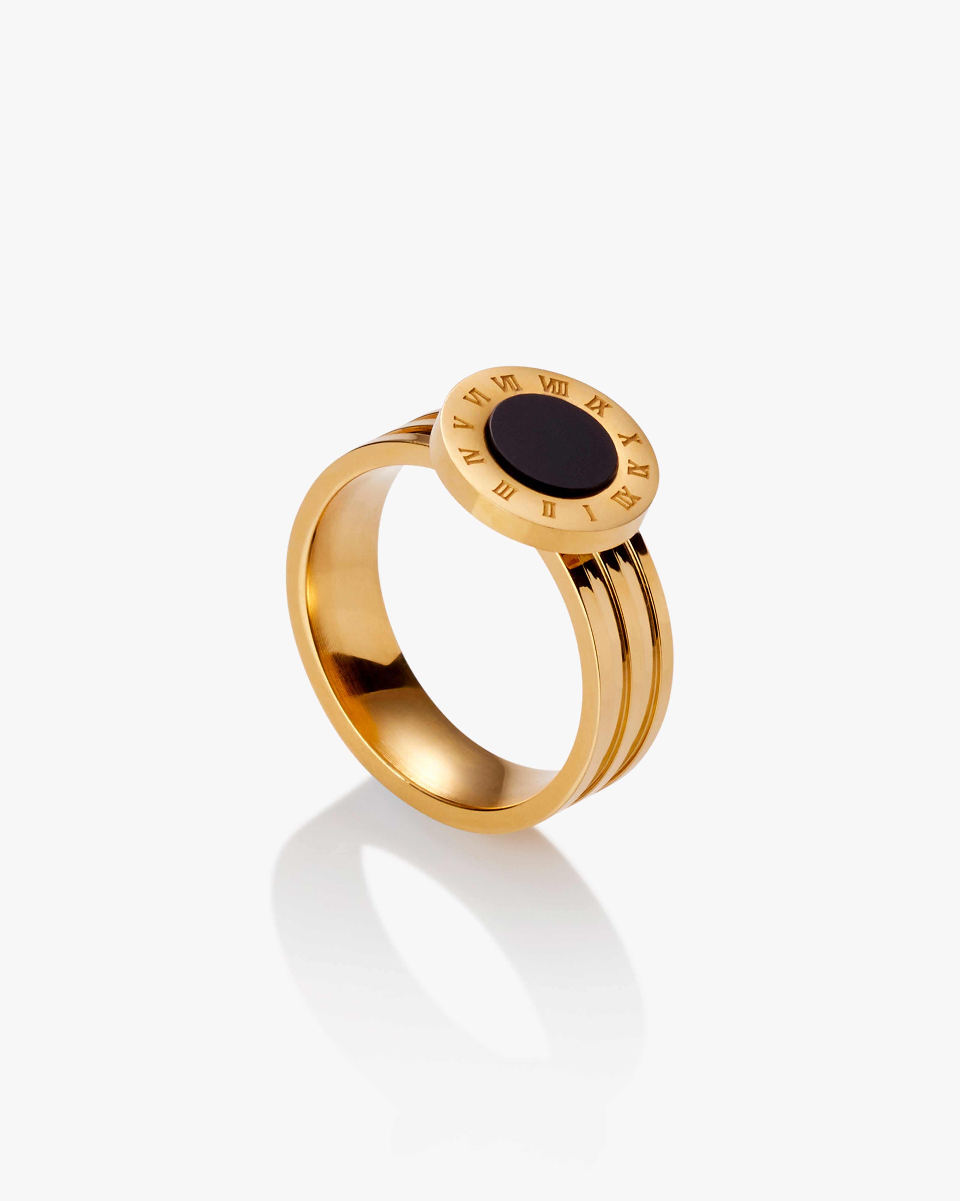 Gold & Black Roman Numeral Dial Ring