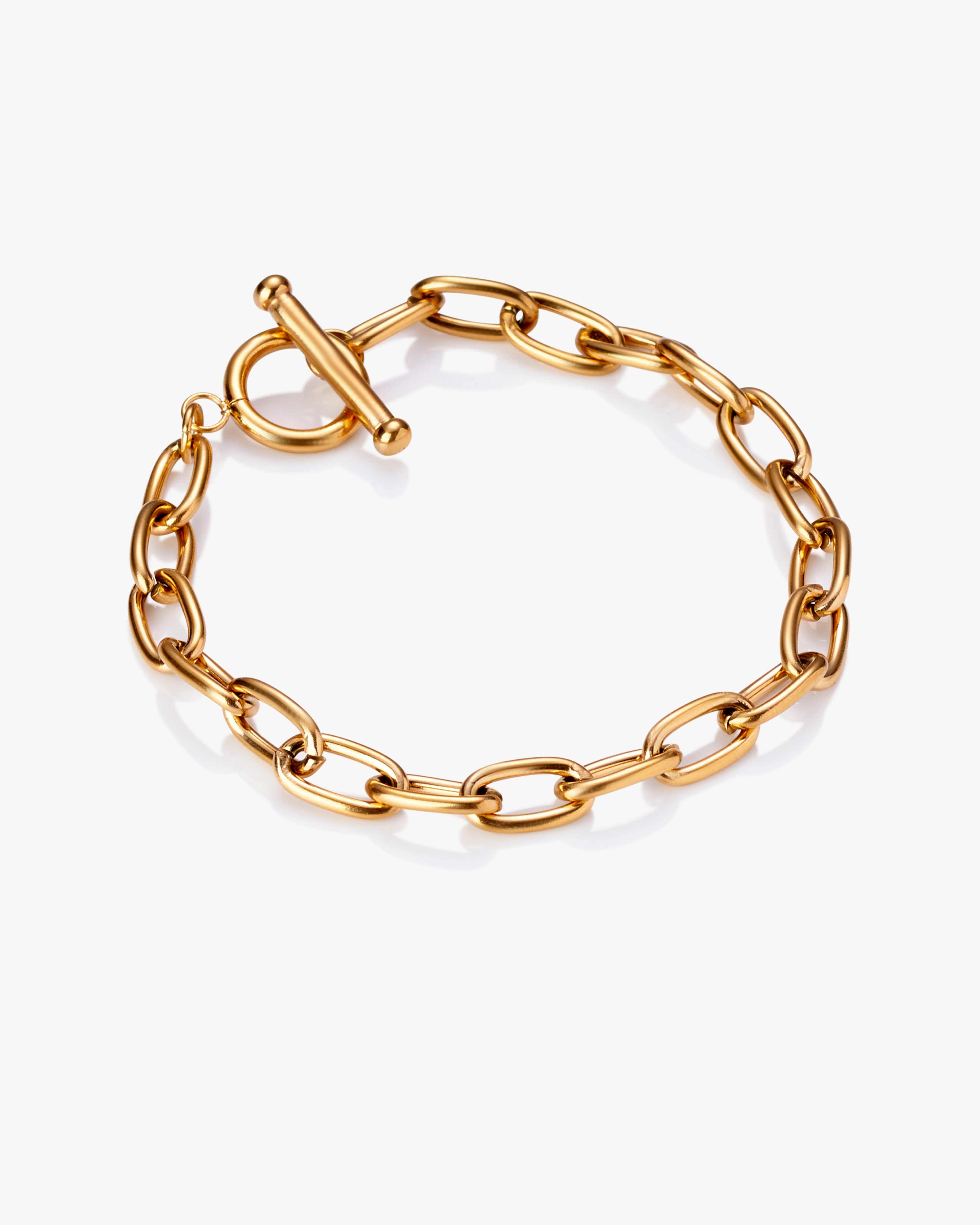Gold T-bar Oval Link Chain Bracelet