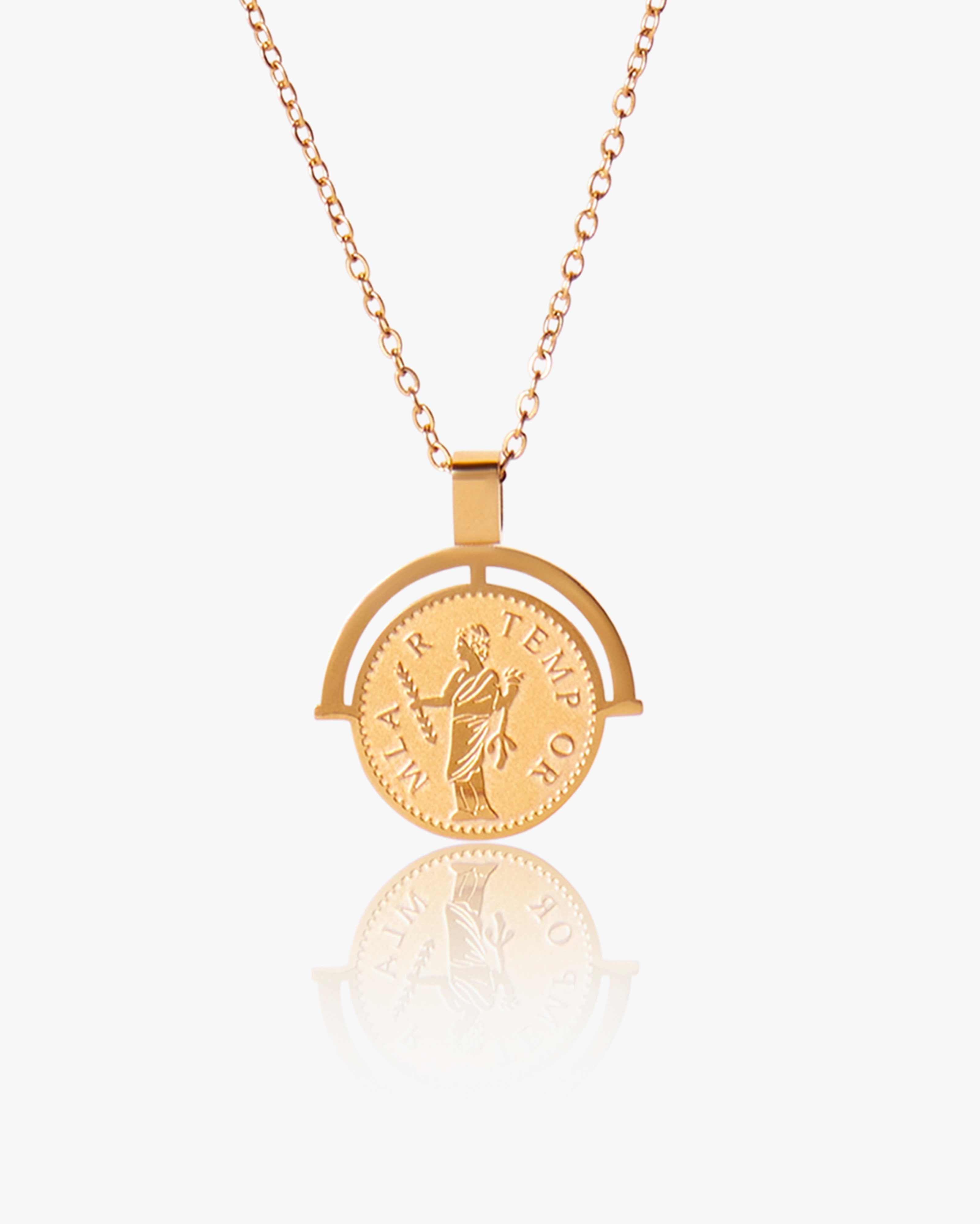 Gold Roman Ark Coin Necklace