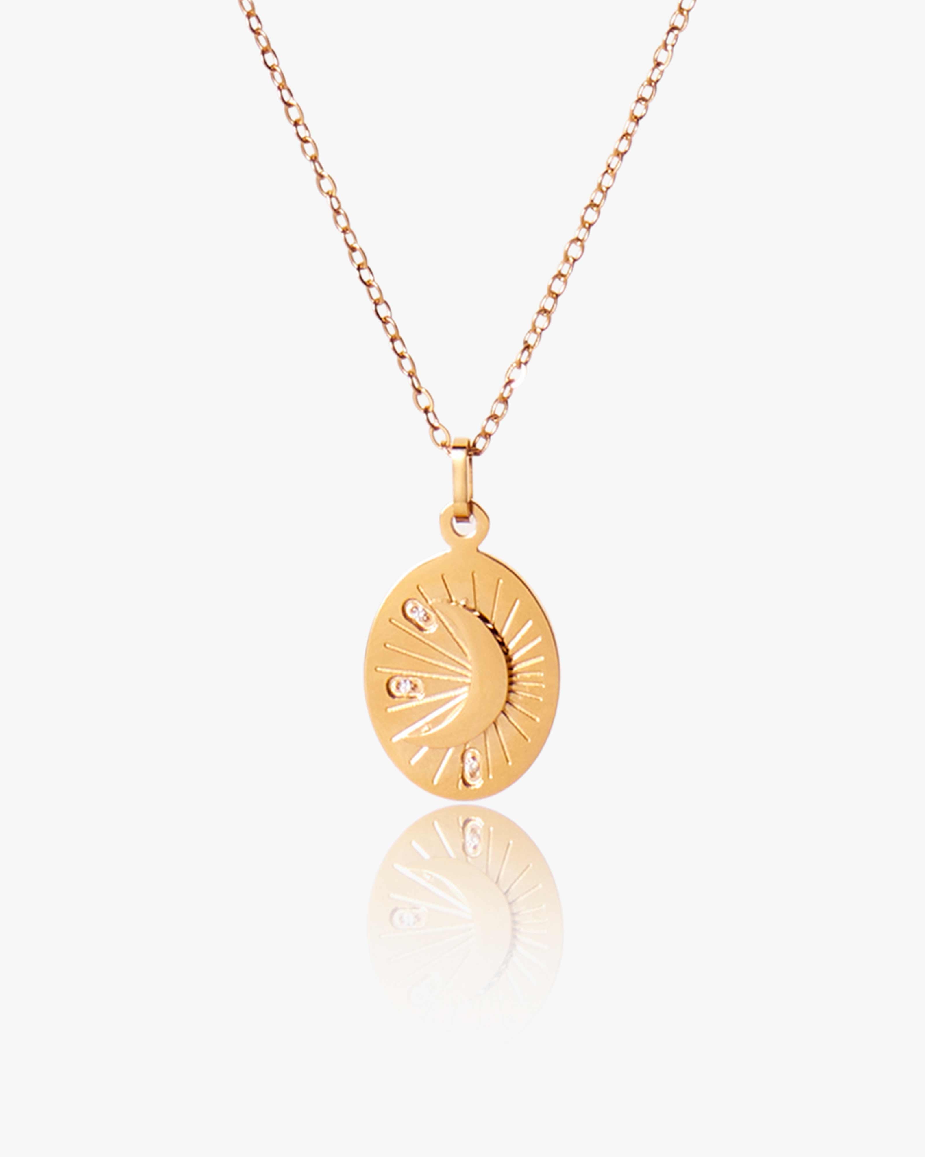 Gold Crystal Moon Pendant Necklace