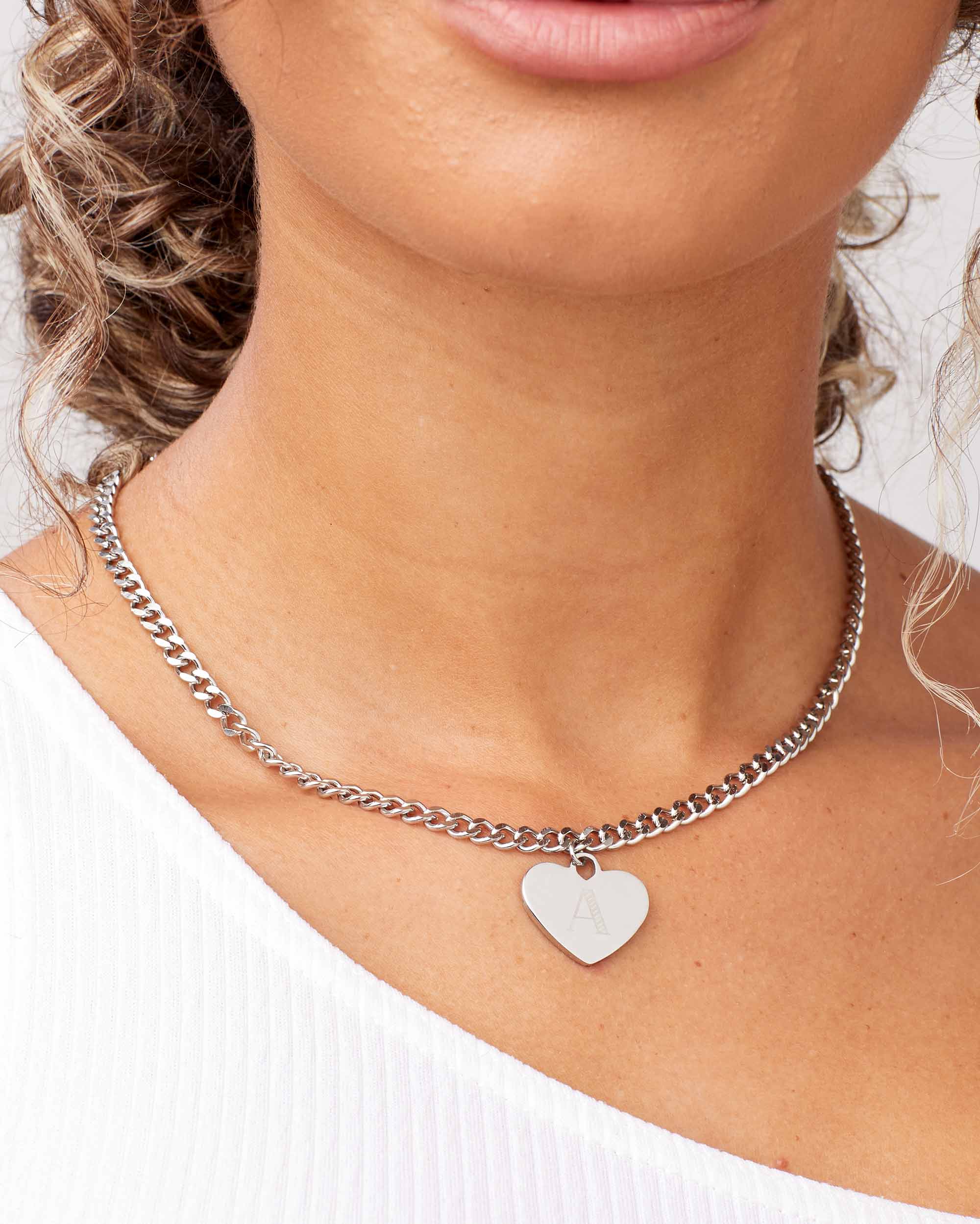 Engraved Initial Loveheart Necklace
